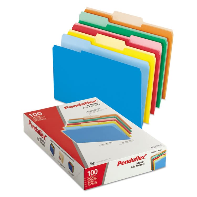 TOPS BUSINESS FORMS Interior File Folders, 1/3-Cut Tabs: Assorted, Legal Size, Assorted Colors, 100/Box (PFX435013ASST) thumbnail 2