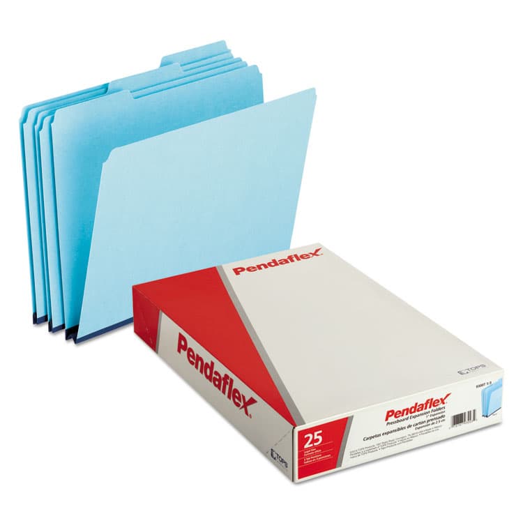 TOPS BUSINESS FORMS Pressboard Expanding File Folders, 1/3-Cut Tabs: Assorted, Legal Size, 1" Expansion, Blue, 25/Box (PFX9300T13) thumbnail 2
