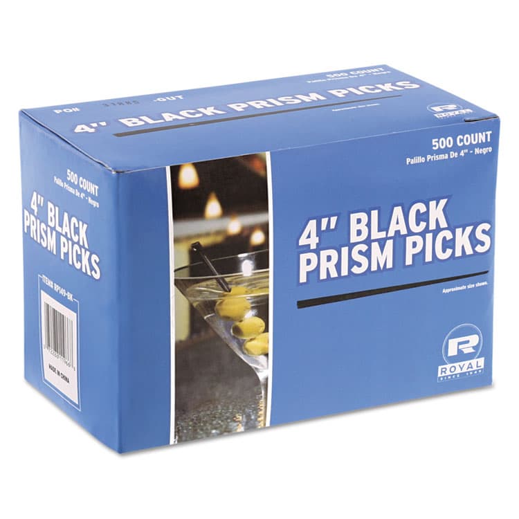 AMERCAREROYAL Prism Picks, Plastic, 4", Black, 500/Box, 5 Boxes/Carton (RPPRP1494BK) thumbnail 2
