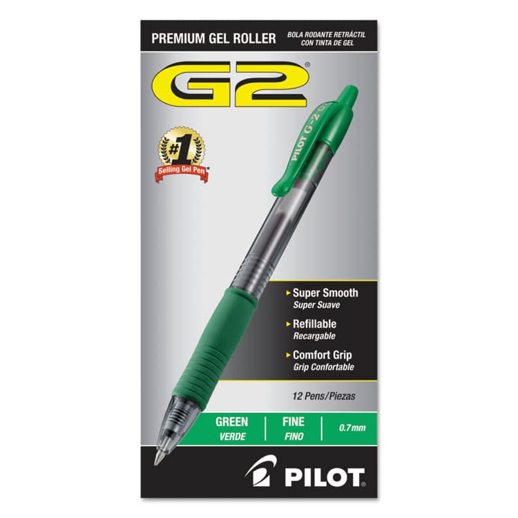 PILOT CORP. OF AMERICA G2 Premium Gel Pen, Retractable, Fine 0.7 mm, Green Ink, Smoke/Green Barrel, Dozen (PIL31025) thumbnail 2