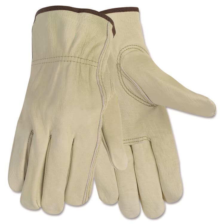 MCR SAFETY Economy Leather Drivers Gloves, Gunn Cut, Keystone Thumb, Large, Beige, Pair (CRW3215L)
