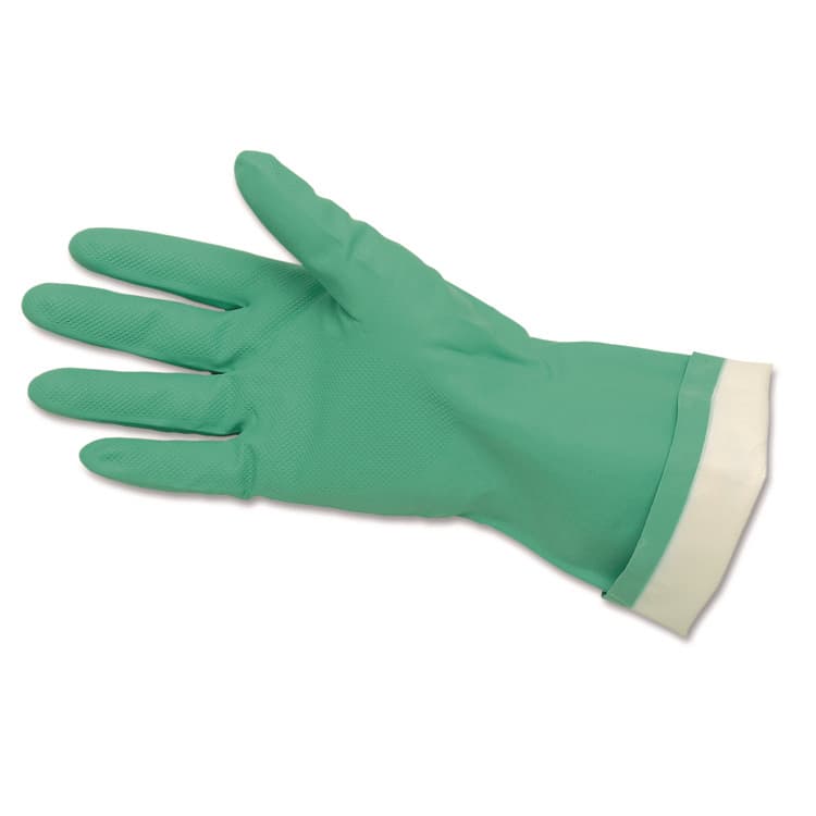 MCR SAFETY Flock-Lined Nitrile Gloves, One Size Fits Most, Green, 12 Pairs (CRW5319E)