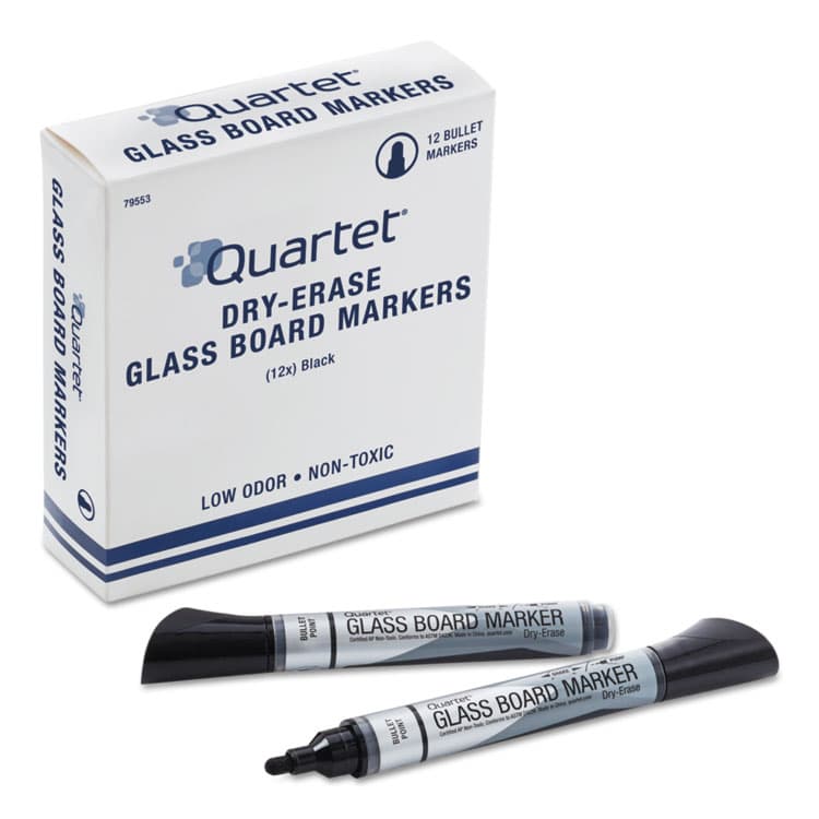 QUARTET MFG. Premium Glass Board Dry Erase Marker, Broad Bullet Tip, Black, Dozen (QRT79553) thumbnail 2