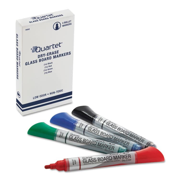 QUARTET MFG. Premium Glass Board Dry Erase Marker, Broad Bullet Tip, Assorted Colors, 4/Pack (QRT79552)