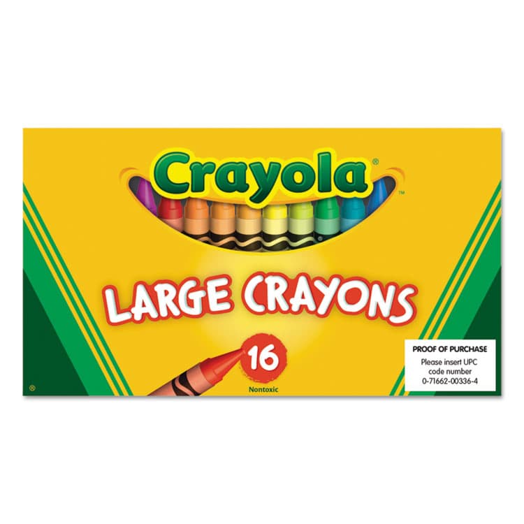 BINNEY & SMITH / CRAYOLA Large Crayons, Tuck Box Packaging, Large Size, 0.44" x 4", 16 Assorted Colors, 16/Pack (CYO520336)
