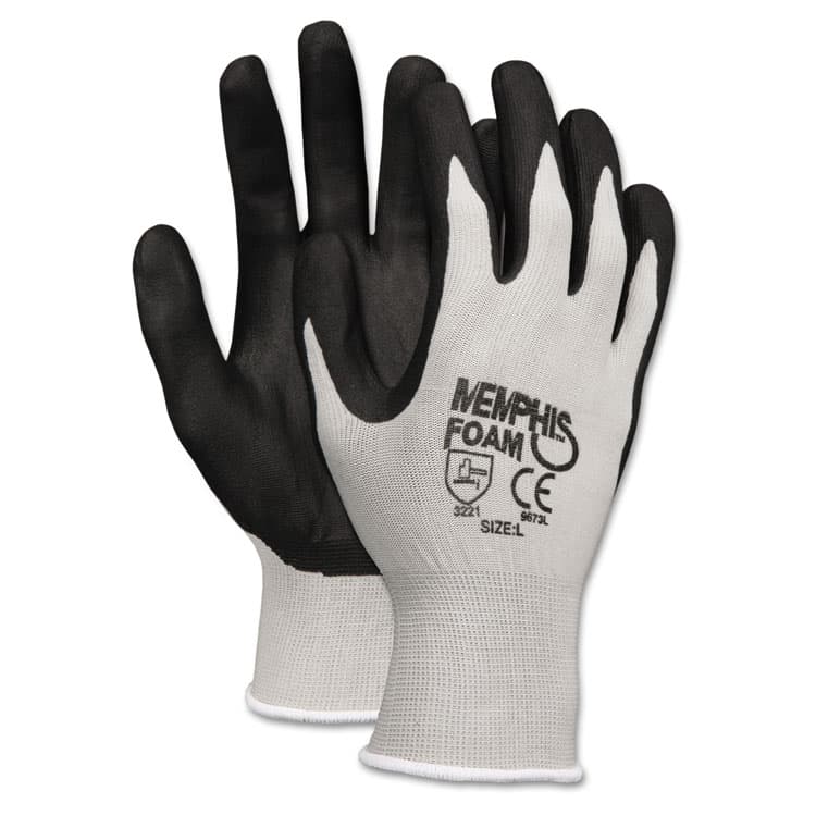 MCR SAFETY Economy Foam Nitrile Gloves, EN388: 3221, Large, Black/Gray, 12 Pairs (CRW9673L)