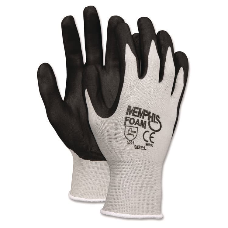 MCR SAFETY Economy Foam Nitrile Gloves, EN388: 3221, Medium, Black/Gray, 12 Pairs (CRW9673M)