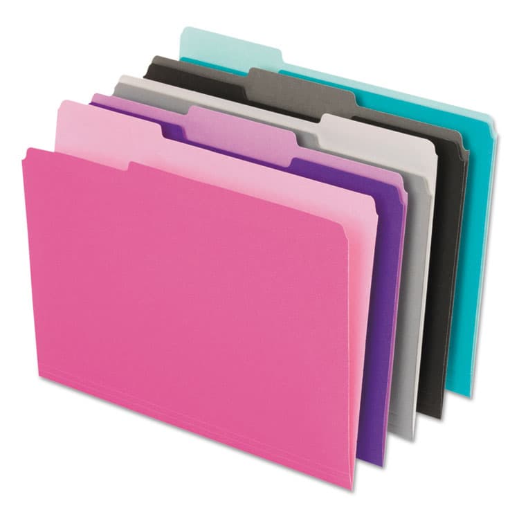 TOPS BUSINESS FORMS Interior File Folders, 1/3-Cut Tabs: Assorted, Letter Size, Assorted Colors: Aqua/Black/Gray/Pink/Violet, 100/Box (PFX421013ASST2) thumbnail 2
