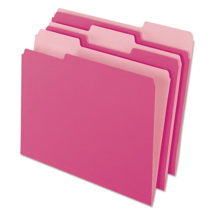TOPS BUSINESS FORMS Interior File Folders, 1/3-Cut Tabs: Assorted, Letter Size, Pink, 100/Box (PFX421013PIN)