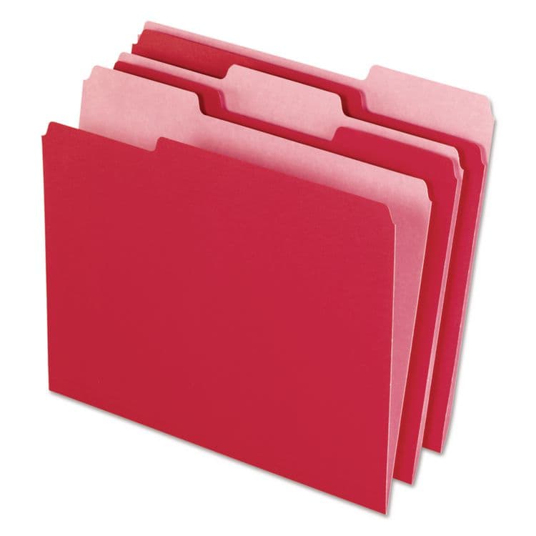 TOPS BUSINESS FORMS Interior File Folders, 1/3-Cut Tabs: Assorted, Letter Size, Red, 100/Box (PFX421013RED)