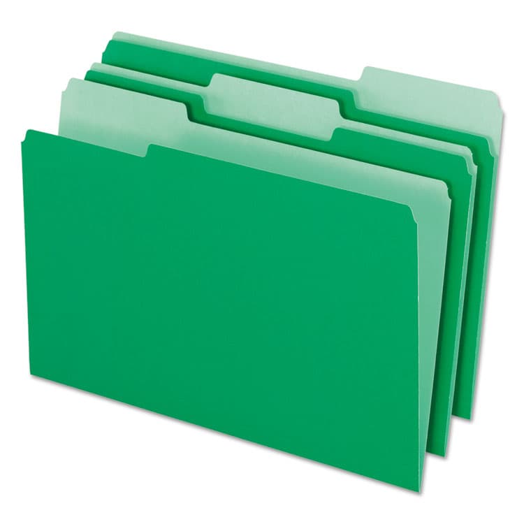 TOPS BUSINESS FORMS Interior File Folders, 1/3-Cut Tabs: Assorted, Legal Size, Green, 100/Box (PFX435013BGR)