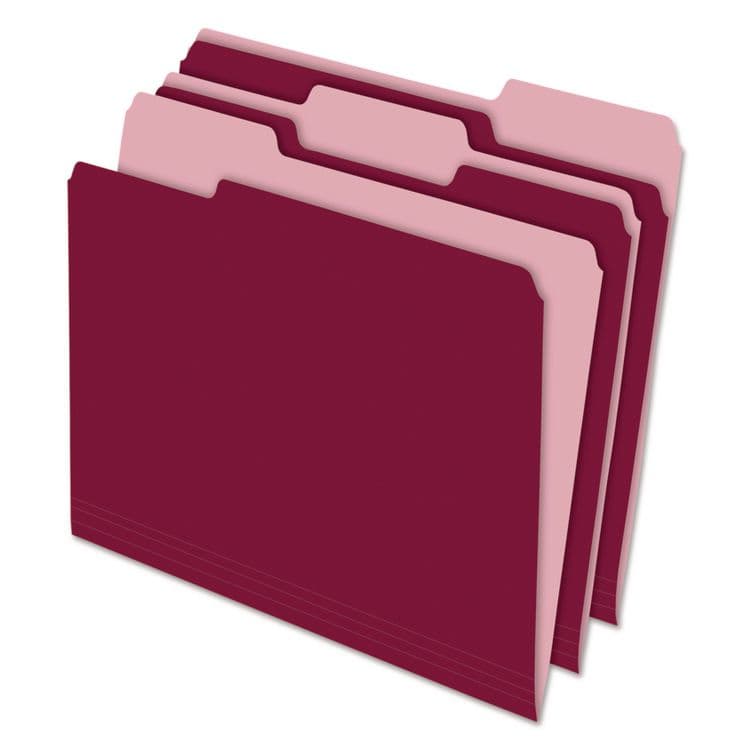 TOPS BUSINESS FORMS Interior File Folders, 1/3-Cut Tabs: Assorted, Letter Size, Burgundy, 100/Box (PFX421013BUR)