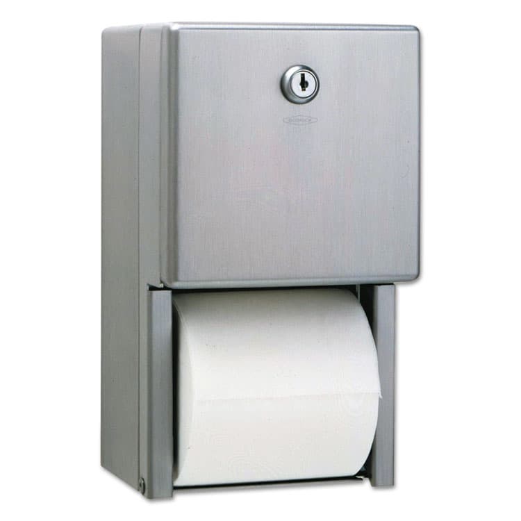 BOBRICK WASHROOM Stainless Steel Two-Roll Tissue Dispenser, 6.06 x 5.94 x 11, Stainless Steel (BOB2888)