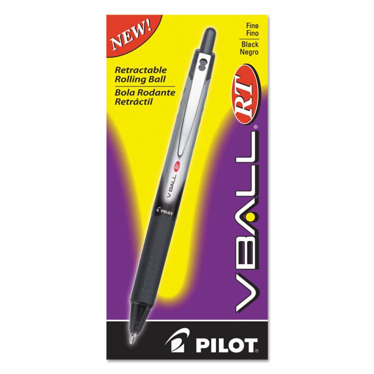 PILOT CORP. OF AMERICA VBall RT Liquid Ink Rollerball Pen, Retractable, Fine 0.7 mm, Black Ink, Black/White Barrel (PIL26206) thumbnail 2