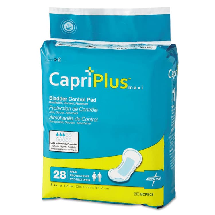 MEDLINE INDUSTRIES, . Capri Plus Bladder Control Pads, Ultra Plus, 8 x 17, 28/Pack, 6/Carton (MIIBCPE03CT)