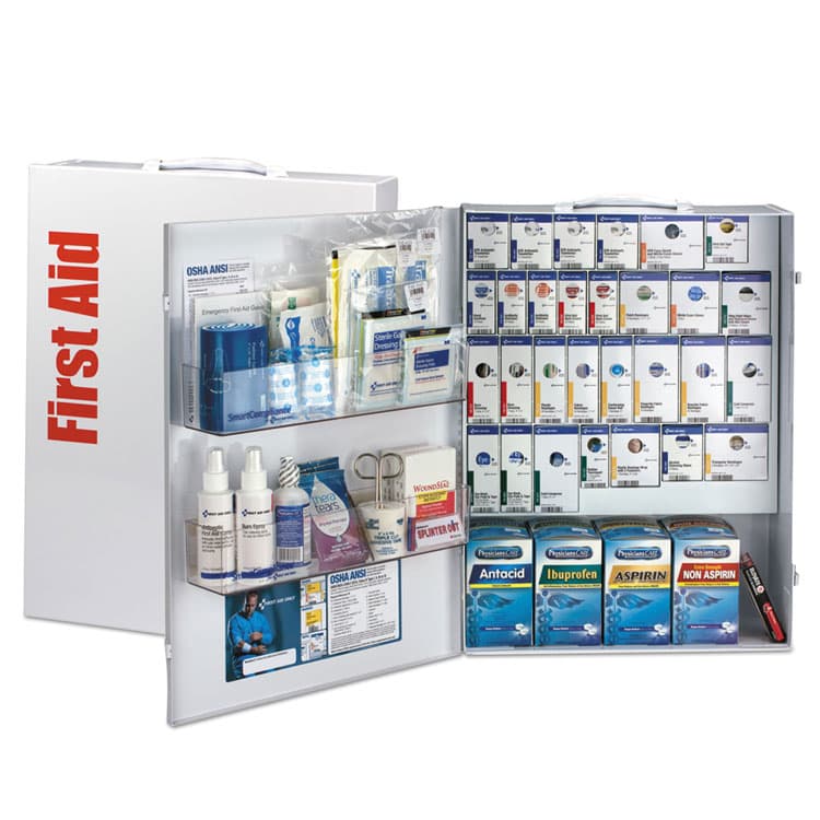 FIRST AID ONLY, . ANSI 2021 SmartCompliance General Business First Aid Station for 150 People, with Medication, 925 Pieces, Metal Case (FAO90732021)