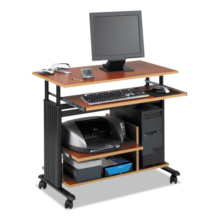 SAFCO PRODUCTS Muv 28" Adjustable-Height Mini-Tower Computer Desk, 35.5" x 22" x 29" to 34", Cherry/Black (SAF1927CY)