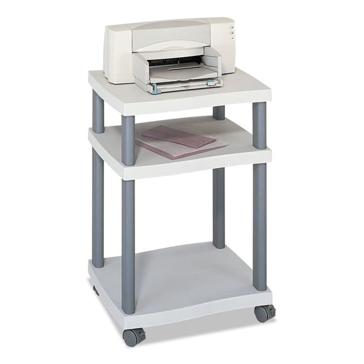 SAFCO PRODUCTS Wave Design Deskside Printer Stand, Plastic, 3 Shelves, 20" x 17.5" x 29.25", White/Charcoal Gray (SAF1860GR)