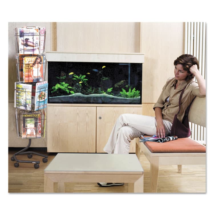 SAFCO PRODUCTS Wire Rotary Display Racks, 16 Compartments, 15w x 15d x 60h, Charcoal (SAF4139CH) thumbnail 3