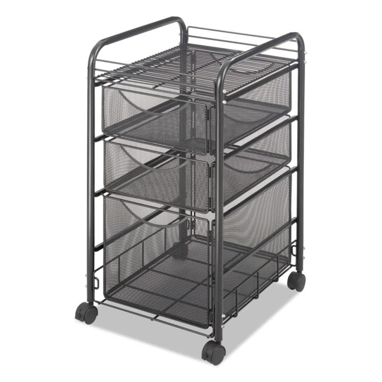 SAFCO PRODUCTS Onyx Mesh Mobile File with Two Supply Drawers, Metal, 1 Shelf, 3 Drawers, 15.75" x 17" x 27", Black (SAF5213BL) thumbnail 2