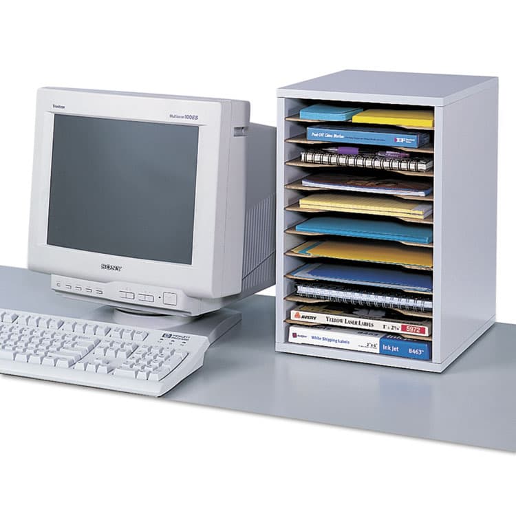 SAFCO PRODUCTS Wood Vertical Desktop Sorter, 11 Compartments, 10.63 x 11.88 x 16, Medium Oak (SAF9419MO) thumbnail 4