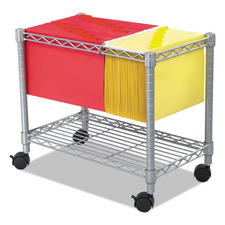 SAFCO PRODUCTS Wire Mobile File, Metal, 1 Shelf, 2 Bins, 14" x 24" x 20.5", Metallic Gray (SAF5201GR)