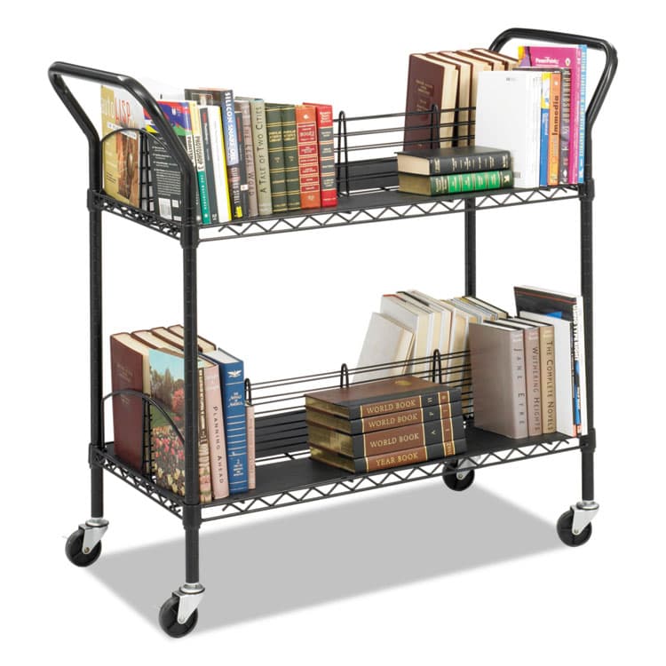 SAFCO PRODUCTS Wire Book Cart, Metal, 4 Shelves, 200 lb Capacity, 44" x 18.75" x 40.25", Black (SAF5333BL)