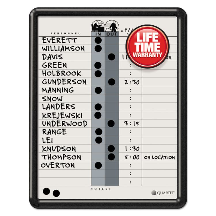 QUARTET MFG. Employee In/Out Board, Personnel In/Out Tracking Chart, 11" x 14", White/Gray Surface, Black Plastic Frame (QRT750) thumbnail 3