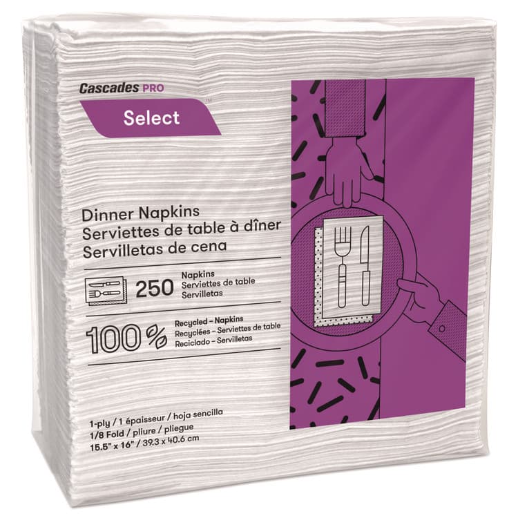 CASCADES TISSUE GROUP Select Dinner Napkins, 1-Ply, 16 x 15, White, 250/Pack, 12/Carton (CSDN050) thumbnail 3