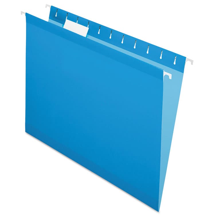 TOPS BUSINESS FORMS Colored Reinforced Hanging Folders, Letter Size, 1/5-Cut Tabs, Blue, 25/Box (PFX415215BLU)