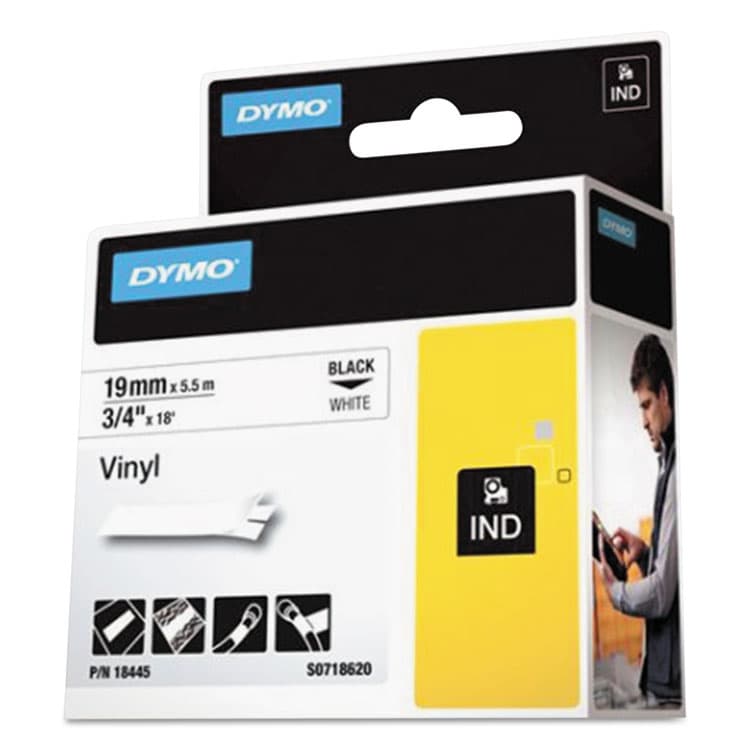 DYMO Rhino Permanent Vinyl Industrial Label Tape, 0.75" x 18 ft, White/Black Print (DYM18445) thumbnail 2