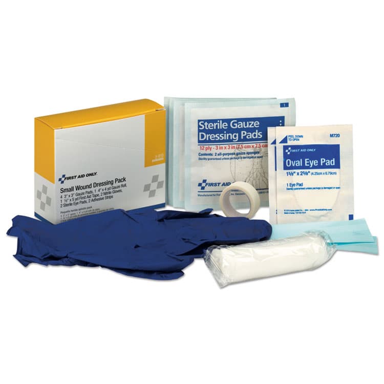 FIRST AID ONLY, . Small Wound Dressing Kit, Includes Gauze, Tape, Gloves, Eye Pads, Bandages (FAO3910)