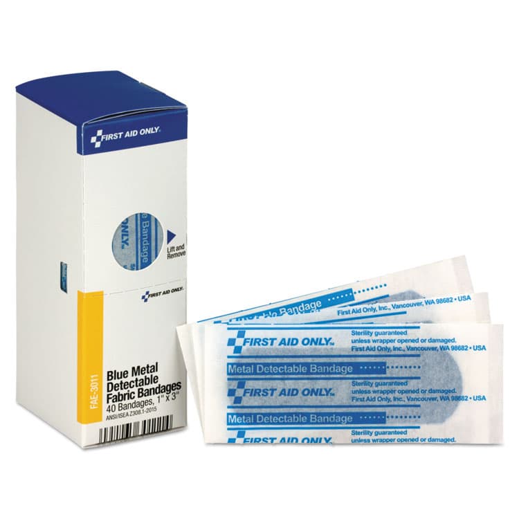 FIRST AID ONLY, . Refill for SmartCompliance General Cabinet, Blue Metal Detectable Bandages, 1 x 3, 40/Box (FAOFAE3011)