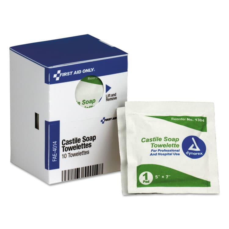 FIRST AID ONLY, . Refill for SmartCompliance General Business Cabinet, Castile Soap Wipes, 5 x 7, 10/Box (FAOFAE4014)