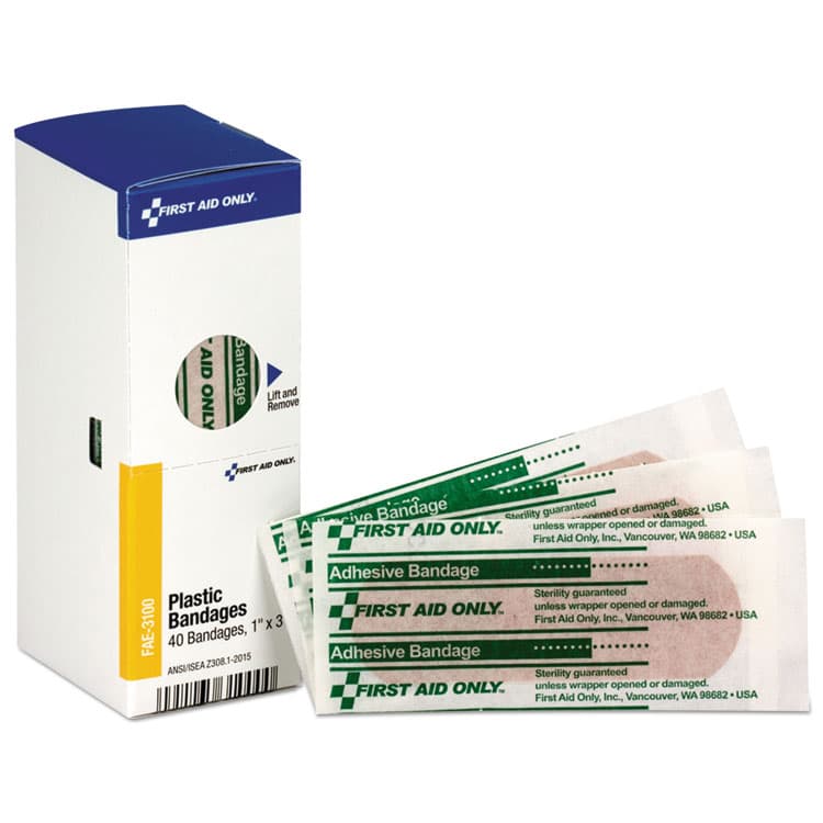 FIRST AID ONLY, . Refill for SmartCompliance General Business Cabinet, Plastic Bandages, 1 x 3, 40/Box (FAOFAE3100)