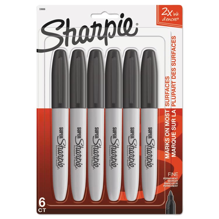 SANFORD Super Permanent Marker, Fine Bullet Tip, Black, 6/Pack (SAN33666PP)