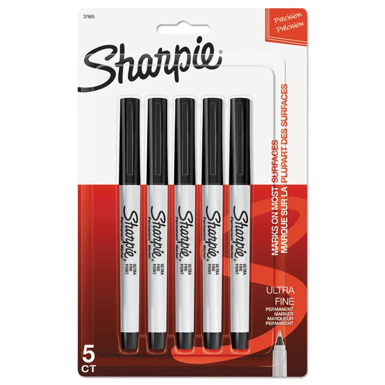 SANFORD Ultra Fine Tip Permanent Marker, Ultra-Fine Needle Tip, Black, 5/Pack (SAN37665PP)