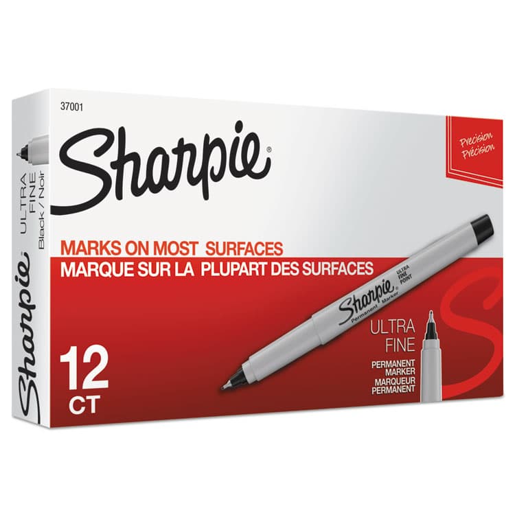 SANFORD Ultra Fine Tip Permanent Marker, Ultra-Fine Needle Tip, Black, Dozen (SAN37001B)