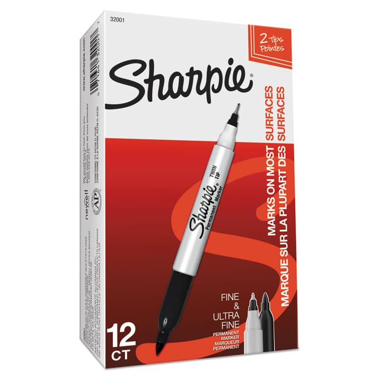 SANFORD Twin-Tip Permanent Marker, Extra-Fine/Fine Bullet Tips, Black, Dozen (SAN32001B) thumbnail 3