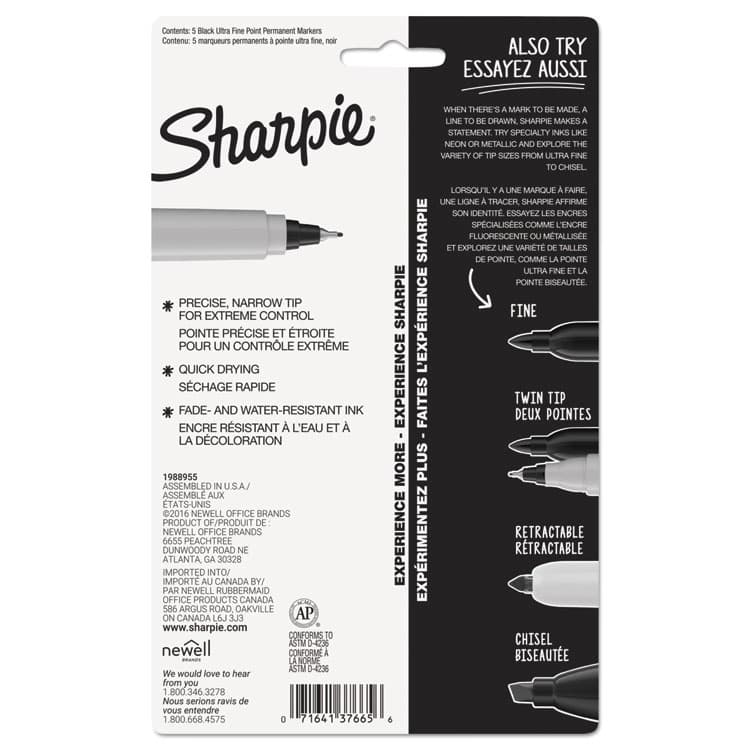 SANFORD Ultra Fine Tip Permanent Marker, Ultra-Fine Needle Tip, Black, 5/Pack (SAN37665PP) thumbnail 4