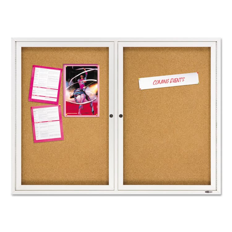 ACCO BRANDS, . Enclosed Indoor Cork Bulletin Board with Two Hinged Doors, 48" x 36", Tan Surface, Satin Aluminum Frame (QRT2364) thumbnail 2