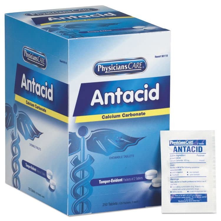 FIRST AID ONLY, . Over the Counter Antacid Medications for First Aid Cabinet, 2 Tablets/Packet, 125 Packets/Box (FAO90110)