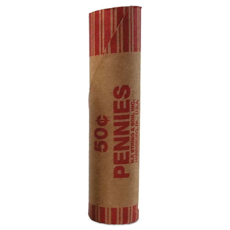 ICONEX Preformed Paper Tubular Coin Wrappers, Pennies, Red/Kraft, 1,000/Box (PMC65029)