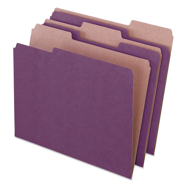 TOPS BUSINESS FORMS Earthwise by Pendaflex 100% Recycled Colored File Folders, 1/3-Cut Tabs: Assorted, Letter, 0.5" Expansion, Violet, 100/Box (PFX04335)