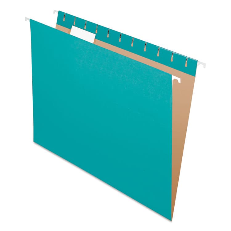 TOPS BUSINESS FORMS Colored Hanging Folders, Letter Size, 1/5-Cut Tabs, Aqua, 25/Box (PFX81616)