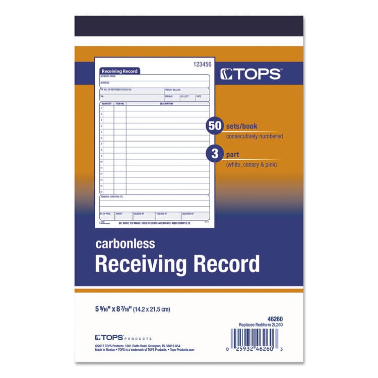 TOPS BUSINESS FORMS Receiving Record Book, Three-Part Carbonless, 5.56 x 7.94, 50 Forms Total (TOP46260) thumbnail 3