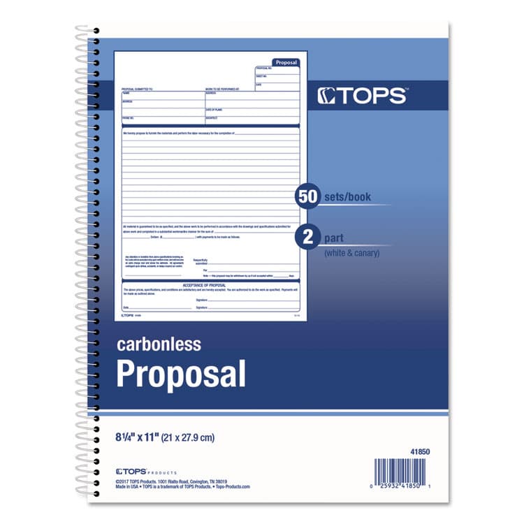 TOPS BUSINESS FORMS Spiralbound Proposal Form Book, Two-Part Carbonless, 11 x 8.5, 50 Forms Total (TOP41850) thumbnail 2