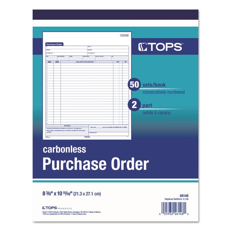 TOPS BUSINESS FORMS Purchase Order Book, 22 Lines, Two-Part Carbonless, 8.38 x 10.19, 50 Forms Total (TOP46146) thumbnail 3