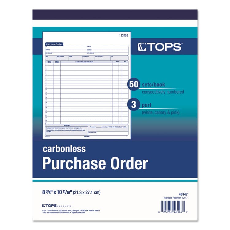 TOPS BUSINESS FORMS Purchase Order Book, 22 Lines, Three-Part Carbonless, 8.38 x 10.19, 50 Forms Total (TOP46147) thumbnail 3