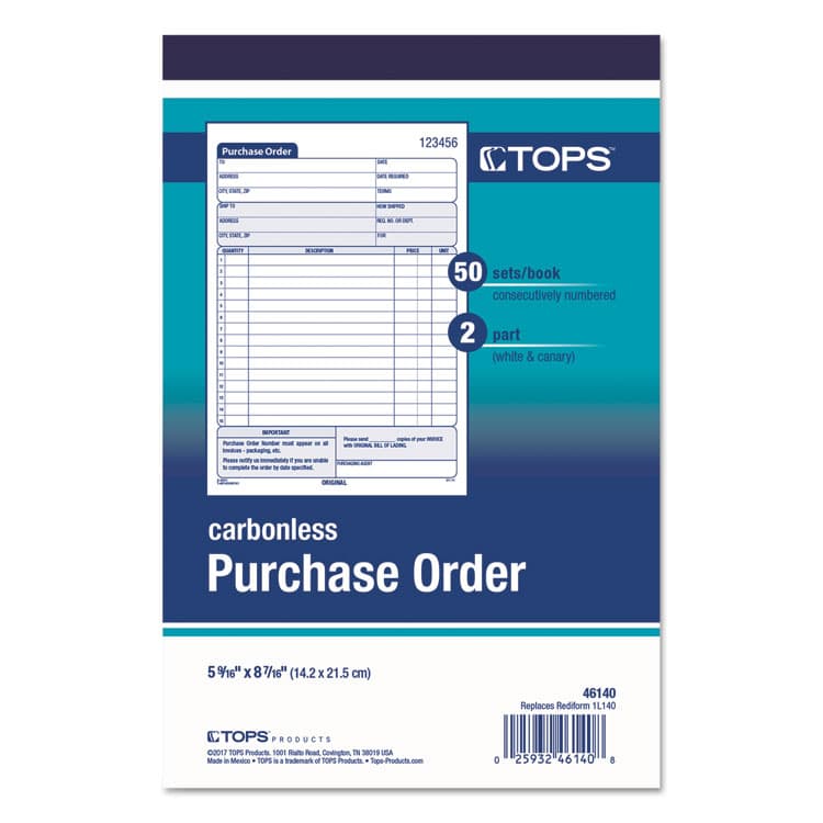 TOPS BUSINESS FORMS Purchase Order Book, 12 Lines, Two-Part Carbonless, 5.56 x 8.44, 50 Forms Total (TOP46140) thumbnail 3